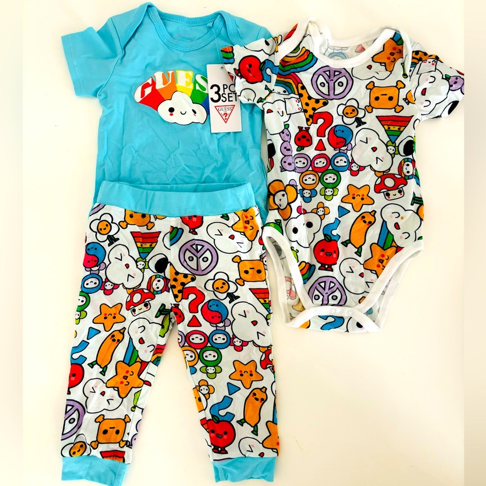 Guess Friends With You Set 2 One Pieces and Pants 6-9 Months
